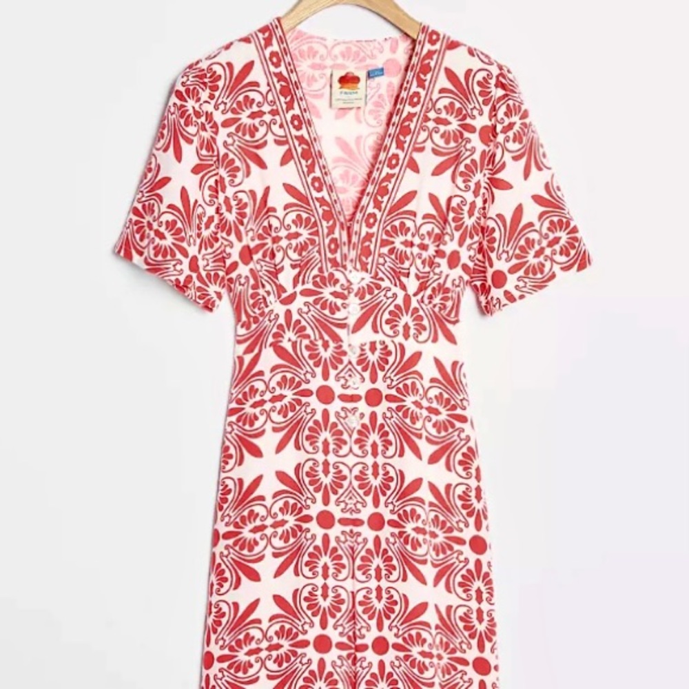 Farm Rio Carmina Button-Front Jumpsuit Linen Medium Anthropologie Wide Leg - Picture 3 of 8